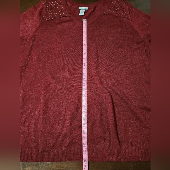 Catherines 5X Burgundy Pullover Sweatshirt Lightweight Glittery 34/36W - Picture 8 of 10